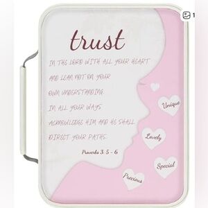 New Pink & White Bible Case with Zipper Handle Waterproof 10" × 7.5" × 2.5"